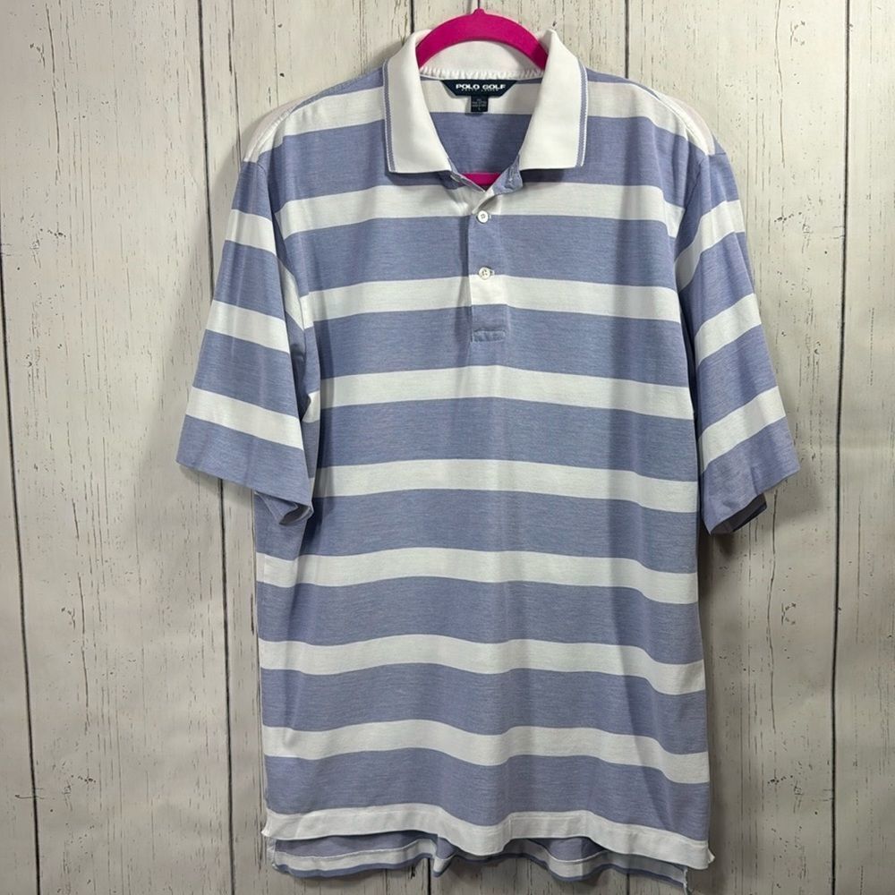 Polo Golf Ralph Lauren Blue White Striped Pima Cotton Polo Shirt Mens Old Money